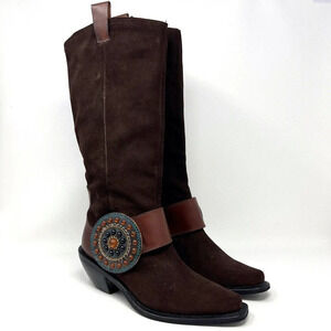 Baci Phoenix Brown Suede Leather Boots Medallion Western Women’s Size 6.5